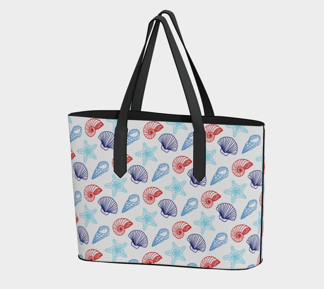 Red and Blue Shells Vegan Leather Tote