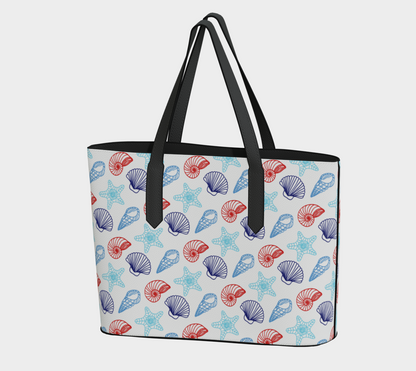 Red and Blue Shells Vegan Leather Tote