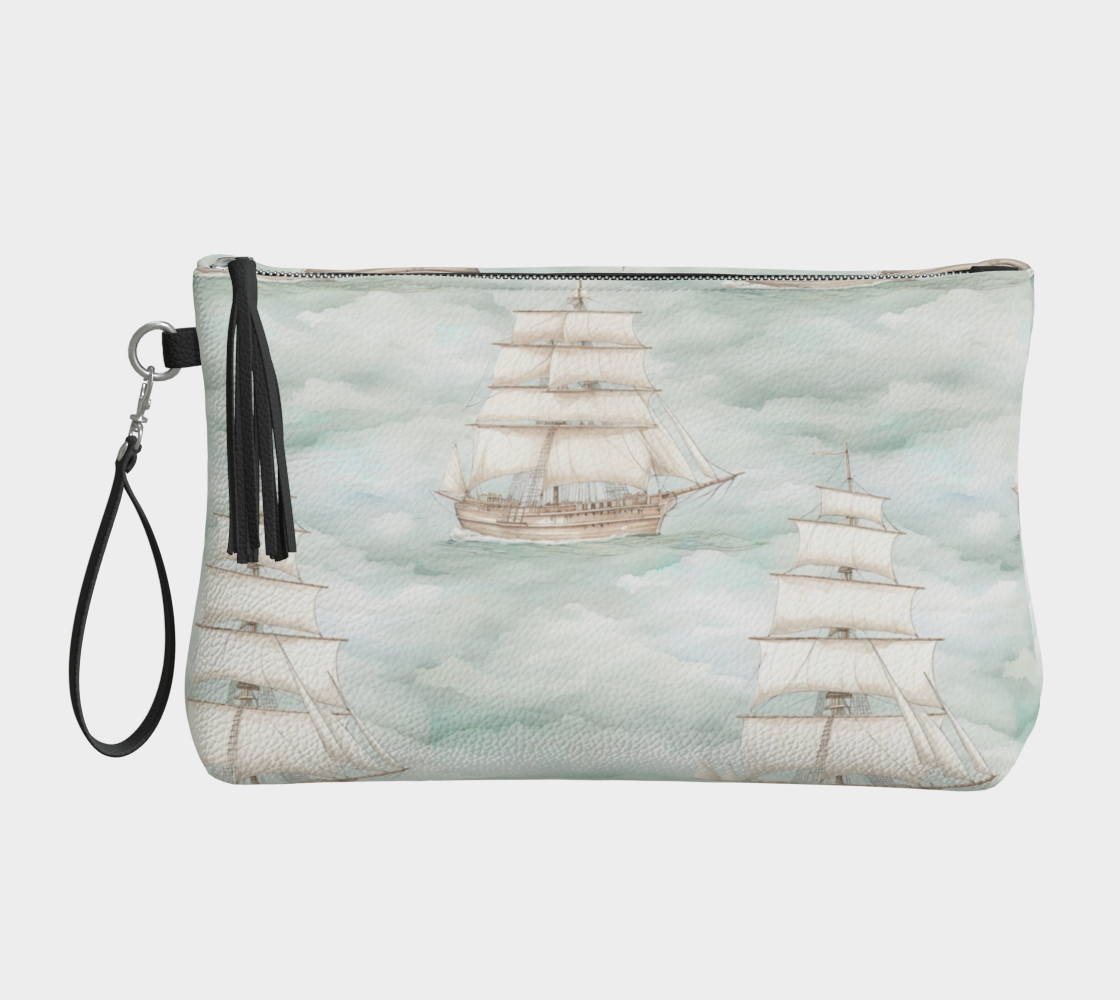 532,  Watercolor Ship Vegan Leather Crossover Purse
