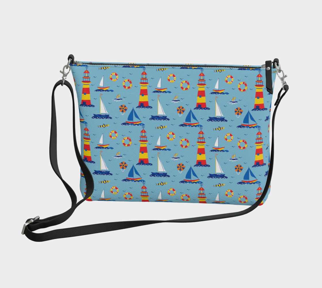 Cute Lighthouse Ocean Scene Vegan Leather Crossbody Purse