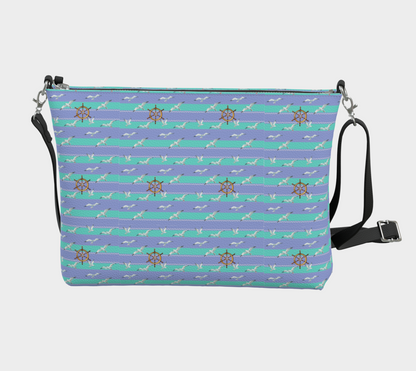 Blue/Lavender Stripes Vegan Leather Crossbody Purse