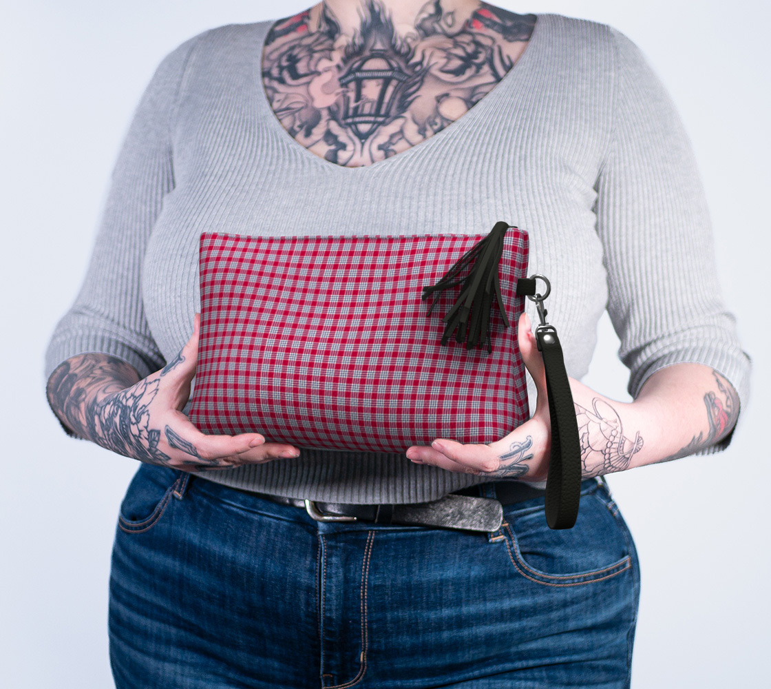 Red and Blue Plaid Vegan Leather Makeup Bag