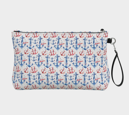 Blue, double red Vegan Leather Makeup Bag