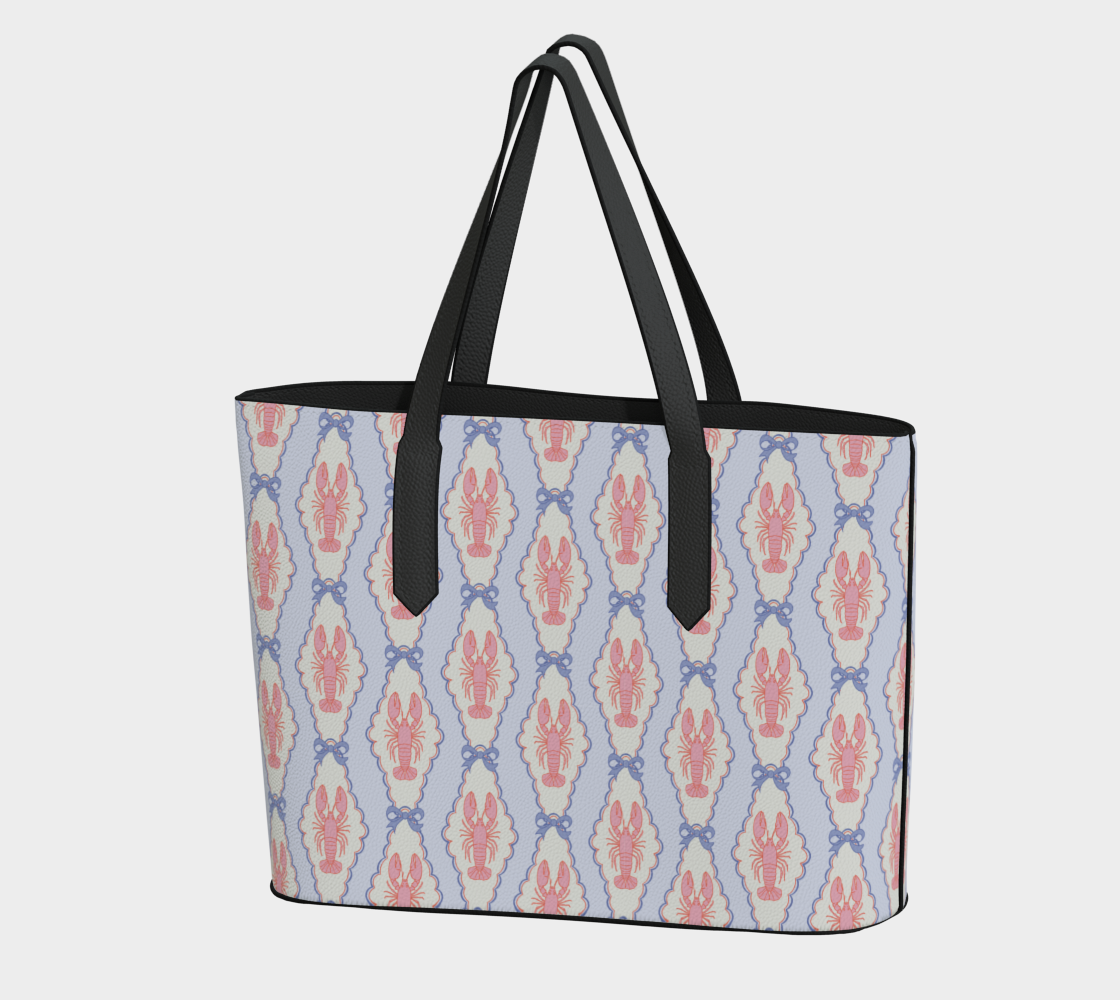 Lobster Pink Blue Vegan Leather Tote