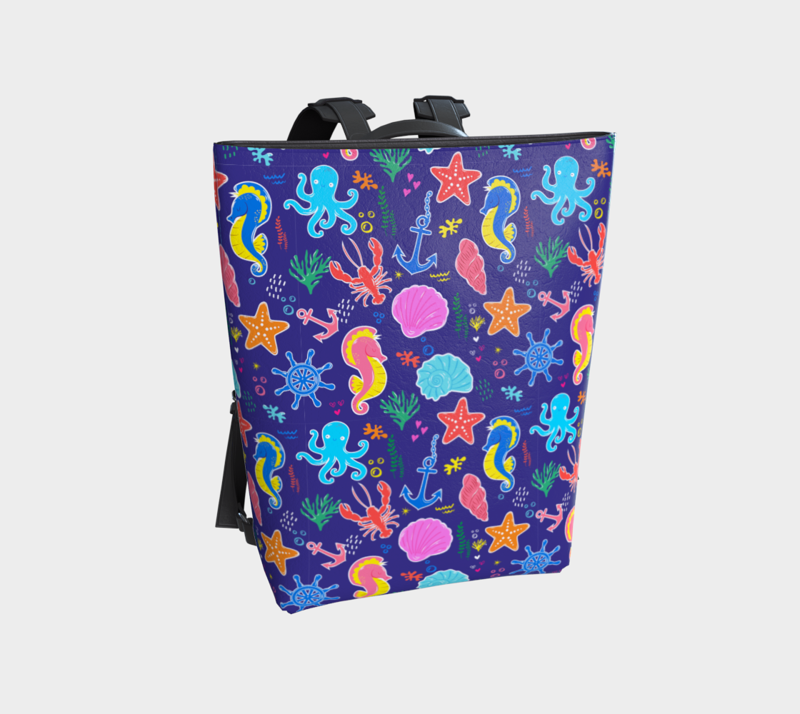 Royal Blue Under the Sea Vegan Leather Backpack 450