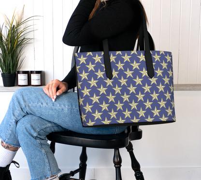 Gold Star on Blue Vegan Leather Tote