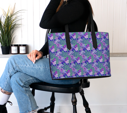 Fish in Green Coral Vegan Leather Tote Bag
