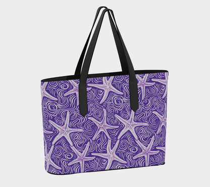 Purple Starfish Vegan Leather Tote Bag
