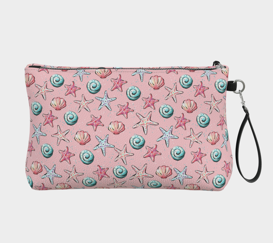 Pink Shells Vegan Leather Makeup Bag