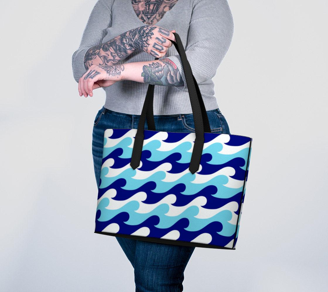 Blue Waves Vegan Leather Tote Bag