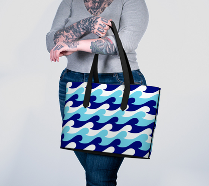 Blue Waves Vegan Leather Tote Bag