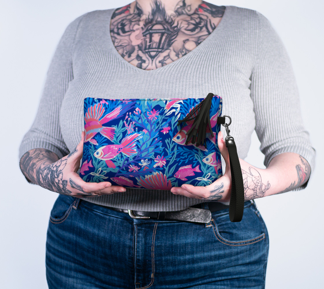 502 pink fish vegan leather makeup bag
