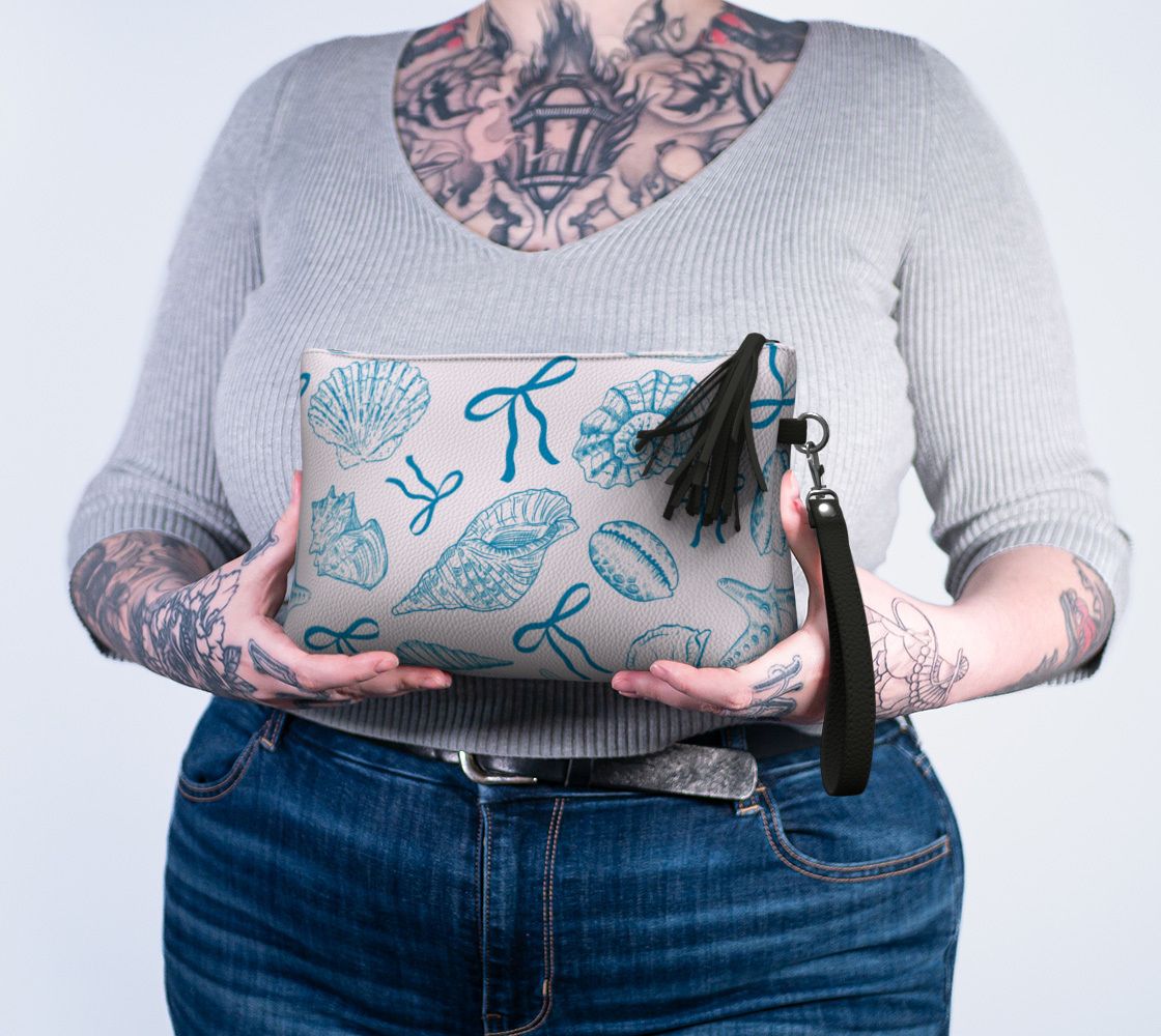Summer Coquette Bow and Shells Vegan Leather Makeup Bag 350