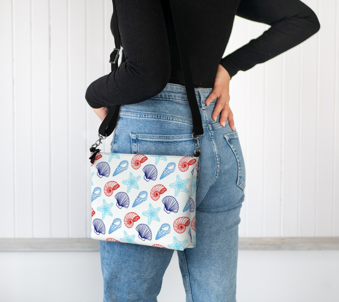 Red and Blue Shells Vegan Leather Crossbody Purse