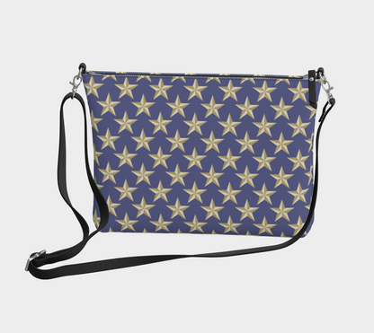Gold Star on Blue Vegan Leather Crossbody Purse