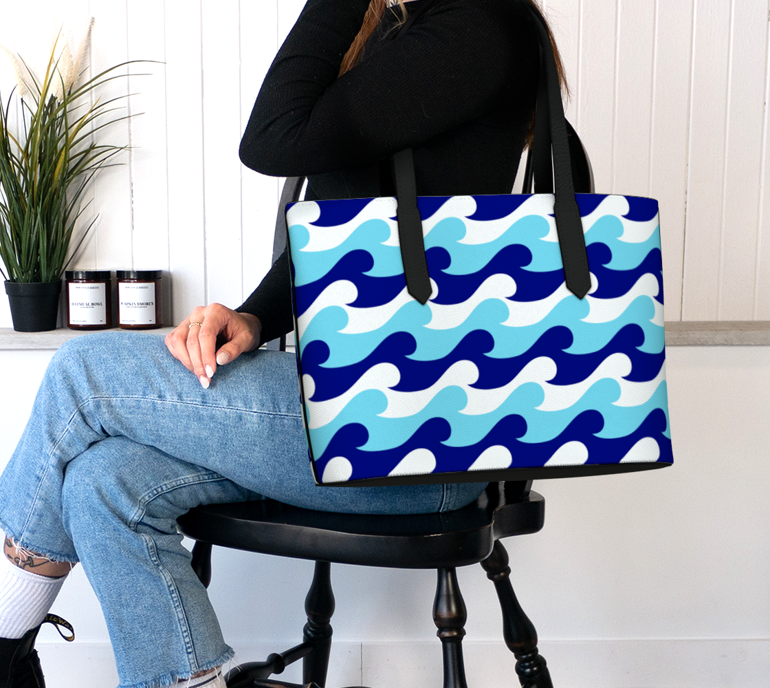 Blue Waves Vegan Leather Tote Bag