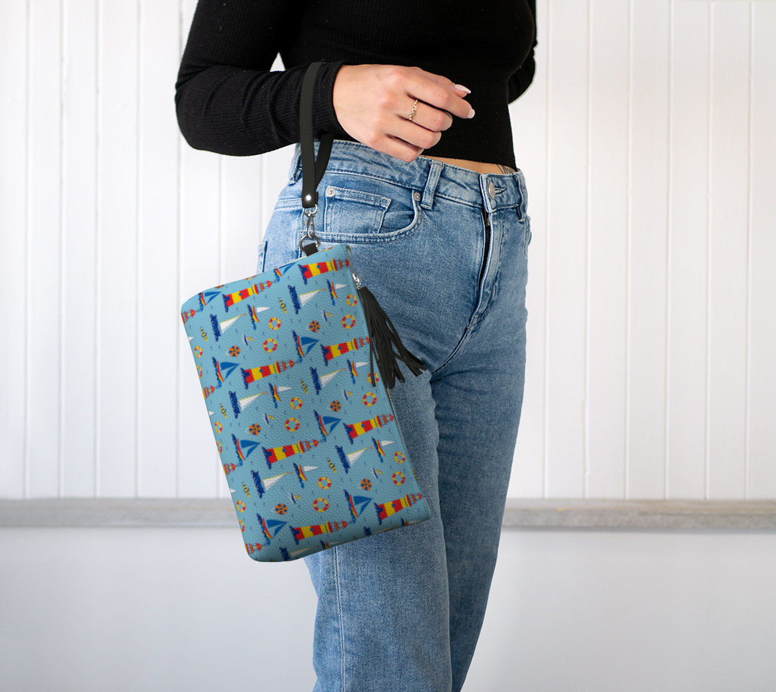 Cute Lighthouse Ocean Scene Vegan Leather Clutch Purse