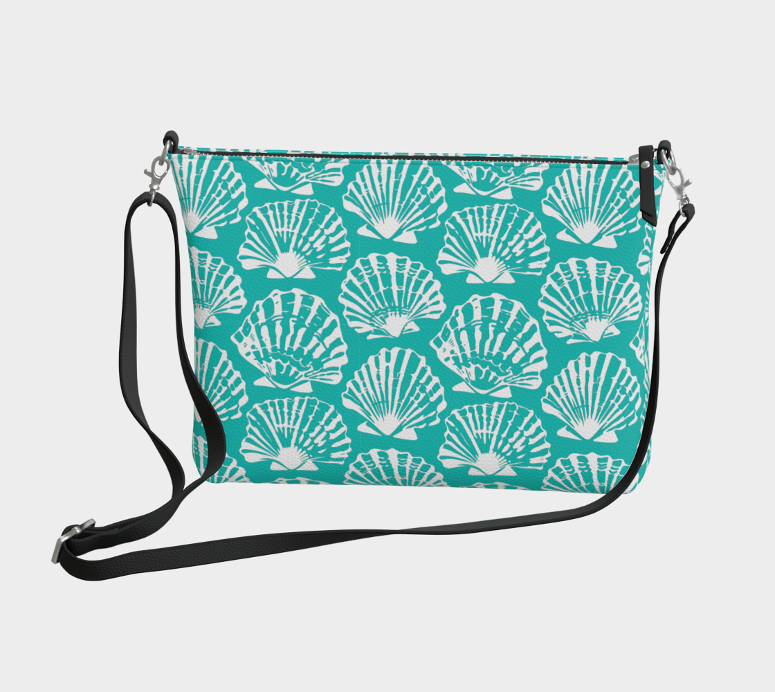 Teal Shell Vegan Leather Crossbody Purse