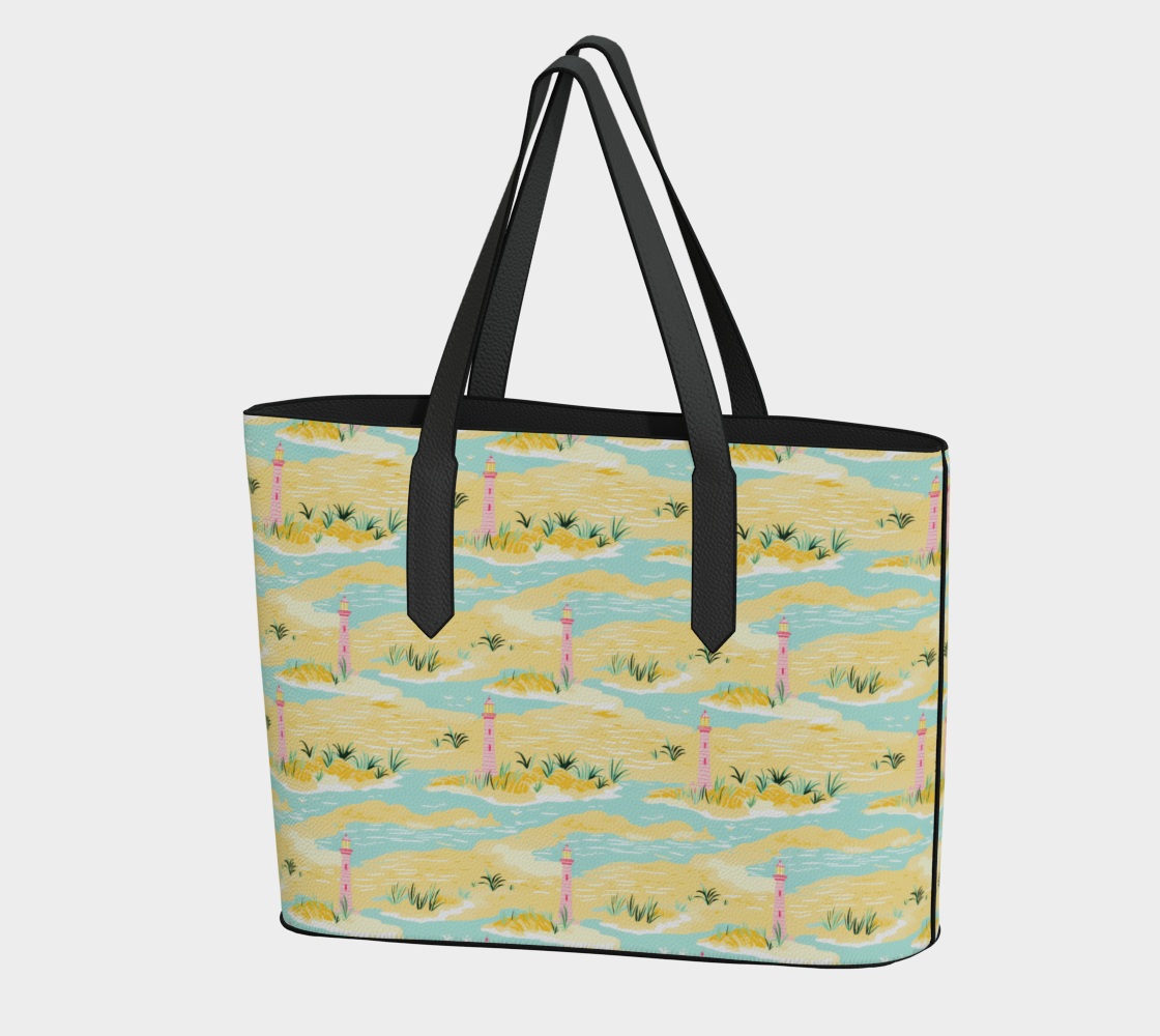 Lighthouse Land and Water Vegan Leather Tote Bag