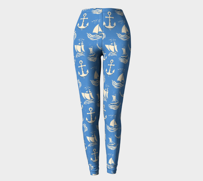 Blue Water with Cream Nautical Elements Leggings
