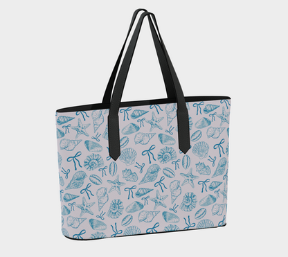 Summer Coquette Bow and Shells Vegan Leather Tote Bag 515