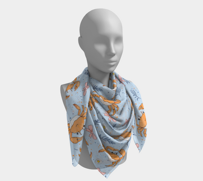Blue with Crabs and Bows 212 Square Scarf