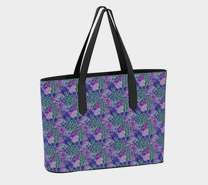 Fish in Green Coral Vegan Leather Tote Bag