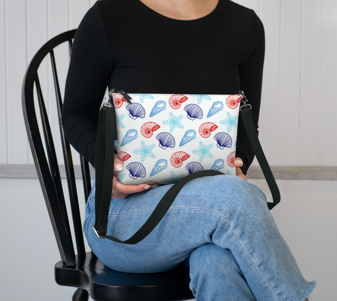 Red and Blue Shells Vegan Leather Crossbody Purse