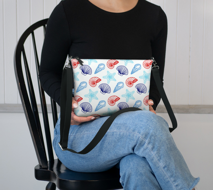 Red and Blue Shells Vegan Leather Crossbody Purse