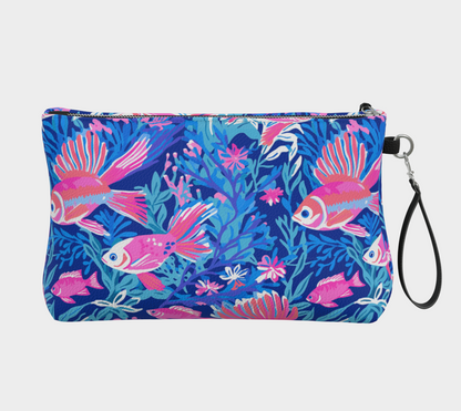502 pink fish vegan leather makeup bag